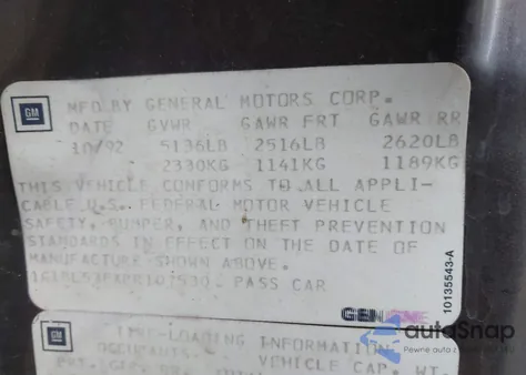 1993 Chevrolet Caprice Classic z USA, uszkodzony, nr VIN 1G1BL53EXPR107530